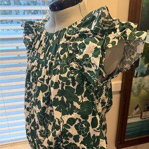 THML California designer Green and White Floral ruffle sleeve Blouse